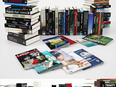 Stacked Books And Magazines Display With Various Colorful Covers And Designs 3d model