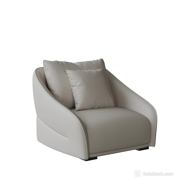 Modern Light Colored Leather Single Sofa with Comfortable Cushion and Stylish Design 3d model