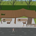 Scenic Outdoor Pavilion With Green Trees Benches And People Walking In Grassy Area