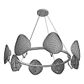 Modern Elegant Chandelier With Golden Ring And Transparent Leaf Shaped Glass Shades Illuminated Bulbs