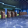 Blue Toned Modern Fitness Gym With Equipment Racks And Lounge Seating