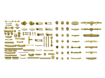 Golden Door Handles Collection Featuring Various Styles And Decorative Designs 3d model