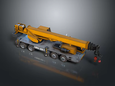 Yellow Heavy Duty Crane Truck With Long Boom And Multiple Wheels 3d model