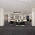 Luxurious Jewelry Store Interior Design With Glass Display Cases Chandelier And Decorative Plants