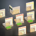 Building Components Featuring Layered Structures Different Material Sections And Green Base Elements 3d model
