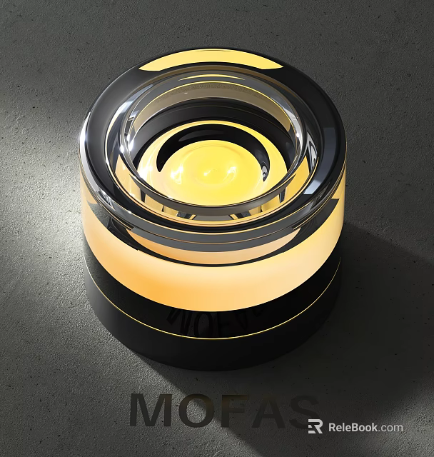 Contemporary Decorative Light Featuring Transparent Circular Shade Metallic Base and Illuminated Yellow Glow 3d model 