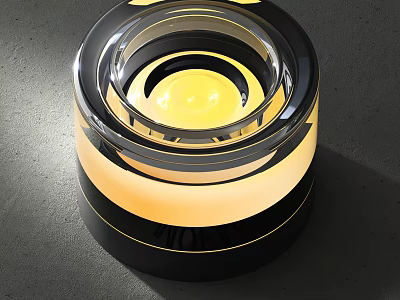 Contemporary Decorative Light Featuring Transparent Circular Shade Metallic Base and Illuminated Yellow Glow 3d model