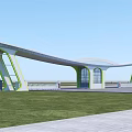 Modern Entrance Gate Design With Archway White Railings And Green Lawn
