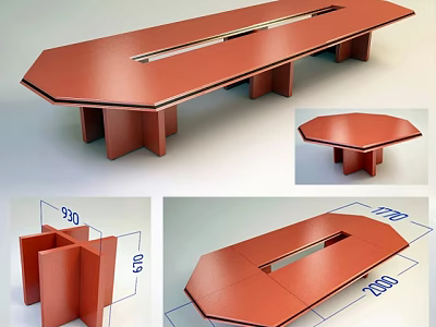 Red Modern Conference Table Design With Detailed Dimensions And Structural Views 3d model