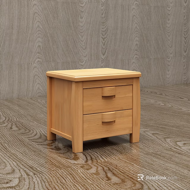 Wooden Bedside Table With Two Drawers Simple Design for Bedroom Decor 3d model 