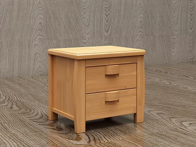 Wooden Bedside Table With Two Drawers Simple Design for Bedroom Decor 3d model