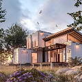 Modern Detached Villa Built With Shipping Containers Large Glass Windows And Natural Surroundings