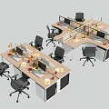 Modern Office Work Desks With Partition Dividers Ergonomic Chairs And Computer Monitors