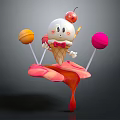 Cute Melting Ice Cream Cone With Cherry Orange Pink Lollipops And Red Drizzle
