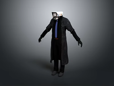 Men's Black Long Coat With Blue Tie Fashionable Daily Wear Essentials 3d model