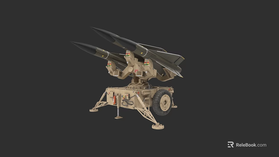 Missile Launcher Weapon System with Two Missiles on Mobile Wheel Base 3d model 