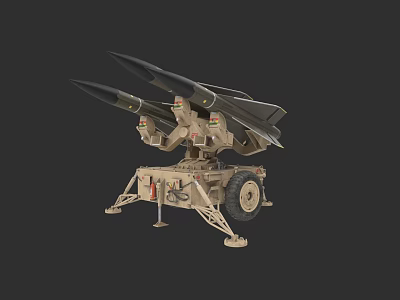 Missile Launcher Weapon System with Two Missiles on Mobile Wheel Base 3d model