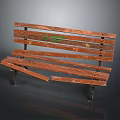 Old Outdoor Bench With Wooden Slats And Broken Board On Metal Legs