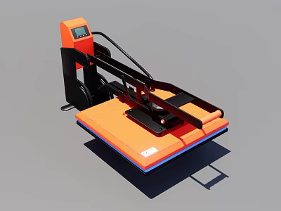 Orange And Black Industrial Heat Press Machine With Digital Display And Flatbed 3d model