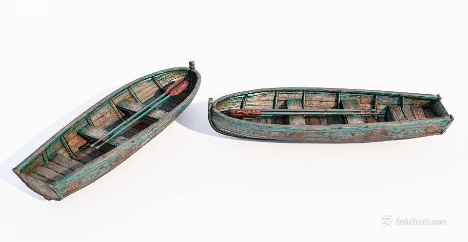 Vintage Wooden Boats With Weathered Wood And Rustic Seats On White Background 3d model 