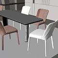 Modern Dining Table Set with Rectangular Glass Top and Multi Colored Upholstered Chairs 3d model