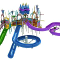 Colorful Castle Themed Playground Equipment With Pink Purple Slides And Multi Level Structure