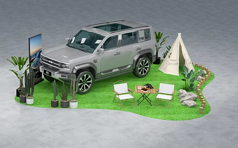 Camping tent cactus car equation leopard beauty Chen device outdoor camping atmosphere layout spring beauty Chen 3d model