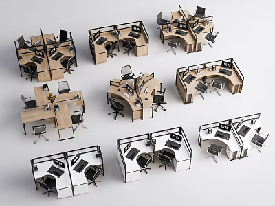 Various Modern Office Desk Designs With Different Layouts Chairs And Functional Workstations 3d model