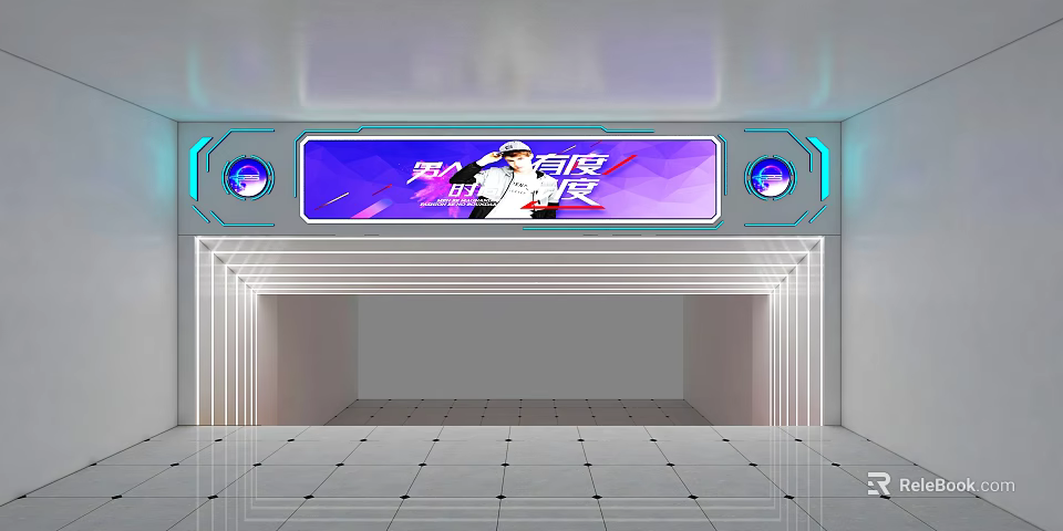 Modern Tech Inspired Archway With Illuminated LED Lights And Digital Screen 3d model