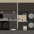 Modern Dark Colored Balcony Cabinet With Washing Machine Dryer And Storage Countertop
