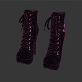 Navy Blue Lace Up High Heel Boots With Chunky Sole And Metallic Buckles