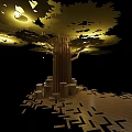 Pillars Forming Tree Structure With Hollow Canopy Illuminated Lighting On Geometric Wooden Floor