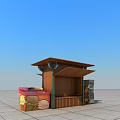 Commercial Street Wooden Stall Featuring Canopy Beverage Machine And Colorful Decorations