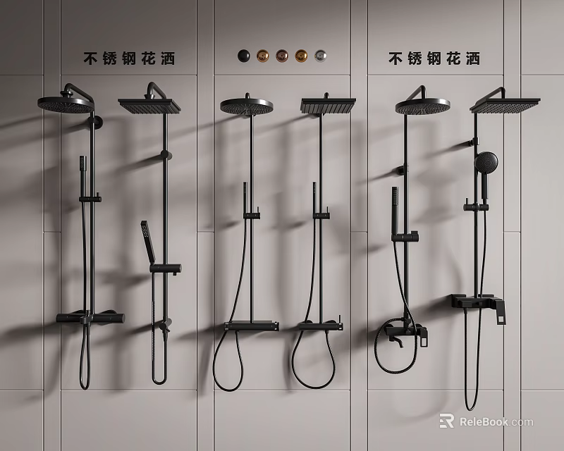 Stainless Steel Shower Heads Featuring Modern Design And Multiple Wall Mounted Styles 3d model