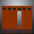 Vibrant Red Storage Cabinet with Multiple Doors One Door Open and Small Top Windows