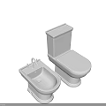 Modern White Toilet And Bidet In Contemporary Clean Bathroom Fixture Setup