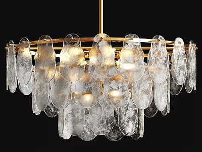 Modern Elegant Chandelier With Gold Circular Frame And Textured Glass Shades 3d model