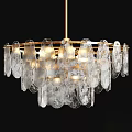Modern Elegant Chandelier With Gold Circular Frame And Textured Glass Shades