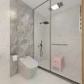 Modern Other Bathroom Interior With Marble Tile Walls Glass Shower Smart Toilet And Pink Stool