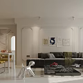 Modern Living Dining Room Interior With Gray Sofa Geometric Floor And Floor To Ceiling Window