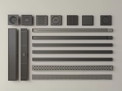 Modern Bathroom Accessories with Various Shapes And Styles Drainage Components in Black Dark Gray 3d model