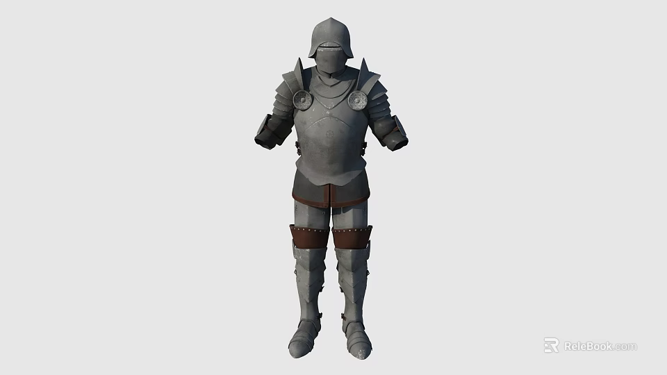 Medieval Knight Full Body Armor with Gray Steel Plates and Leather Straps Details 3d model 