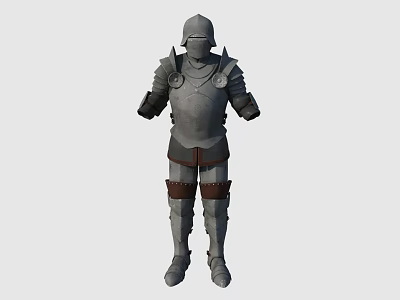 Medieval Knight Full Body Armor with Gray Steel Plates and Leather Straps Details 3d model