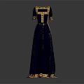 Navy Blue Long Dress With Gold Decorative Trim And Button Details