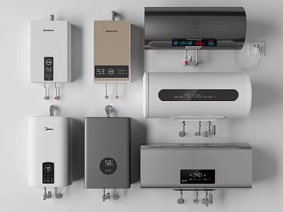 Assorted Household Water Heaters Including Instant and Storage Types With Modern Designs 3d model