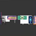 Cartoon Style Sushi Food Display With Round Sign And Patterned Boards