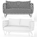 Modern Wicker Two Seater Sofa With Gray Cushions And Rattan Frame Design 3d model