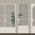 White Double Doors With Glass Panes And Plant Shadows On Wooden Floor