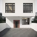 Modern Detached Villa With White Exterior Large Windows And Wooden Fence Entrance