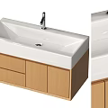 Modern Wooden Bathroom Vanity Cabinet with White Sink Basin Faucet and Storage Drawers